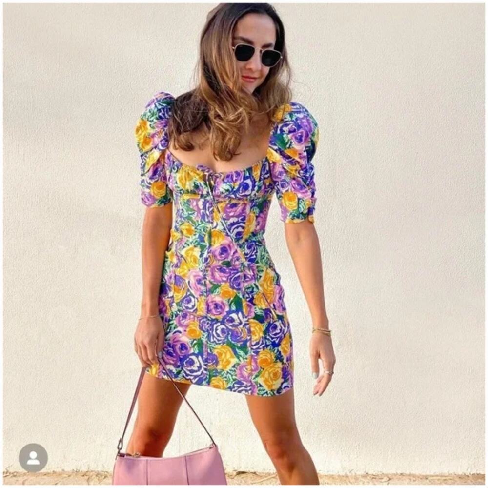 Zara Green Purple Yellow Floral Mini Corset Dress Womens‎ Large Coquette Girl